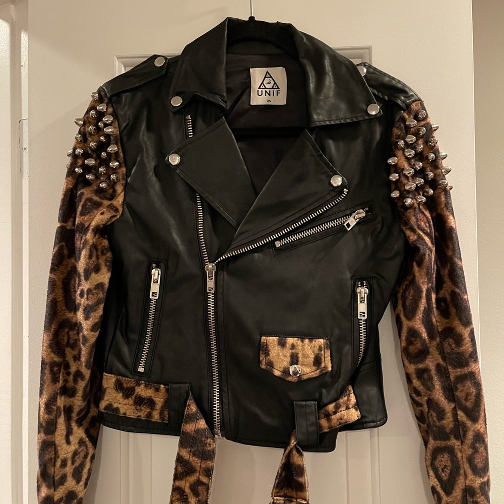 UNIF Leopard Studded Leather Jacket